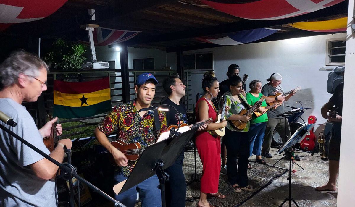 Living room concert with “Ukes of Hazard” and “O'Brolenkpe”